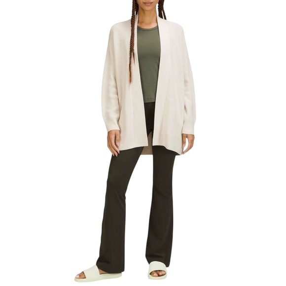 Lululemon Merino Wool-Blend Ribbed Long Wrap Cardigan Sweater Cream Sz 12 / XL - Picture 11 of 16